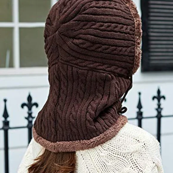 Winter Fleece Lined Knit Balaclava Beanie Hat Pompom Ski Snow Warm - Picture 4 of 7